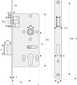 Abus Einsteckschloss ESK1 PZ2 DIN links/rechts