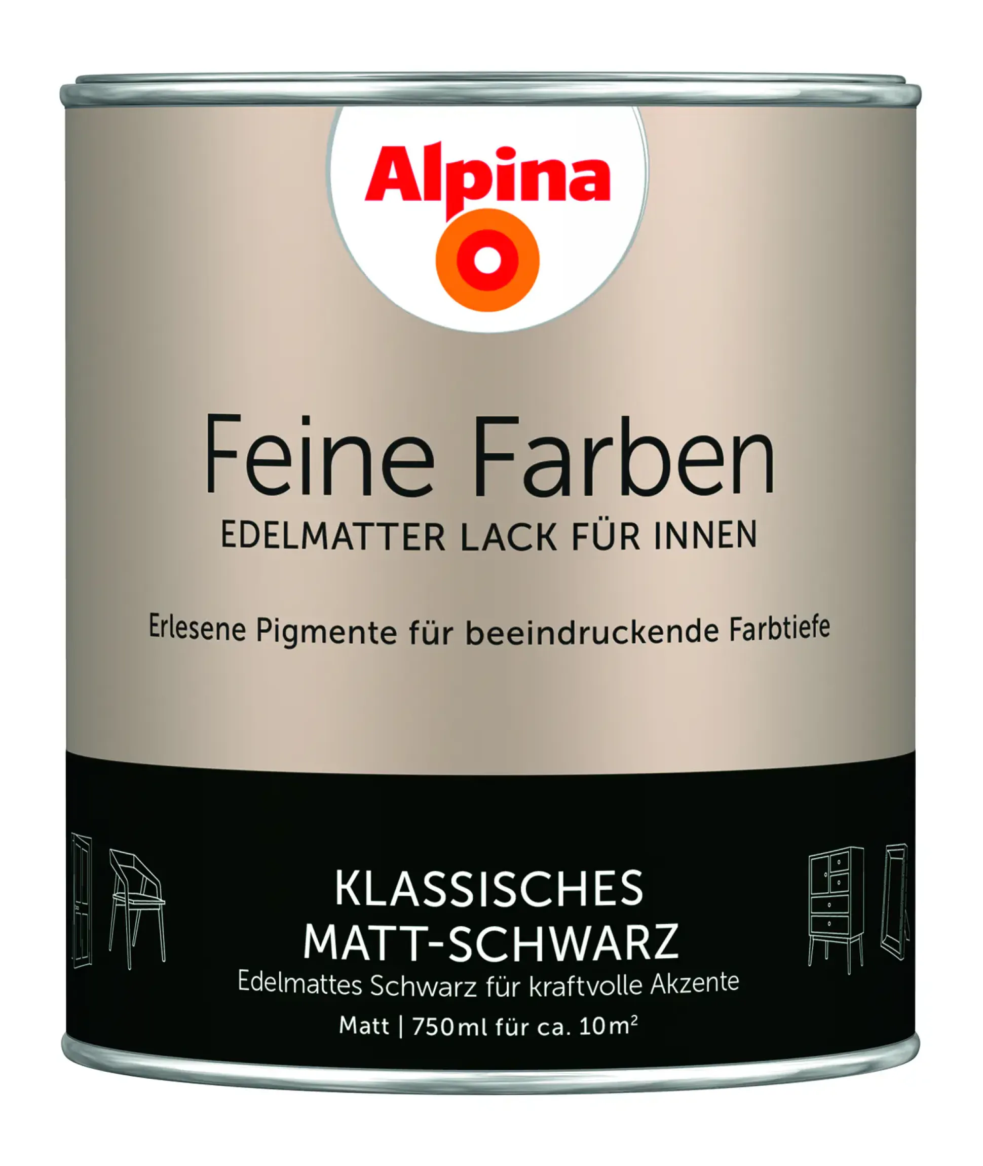 Alpina Feine Farben Lack Klassisches Matt-Schwarz 750 ml