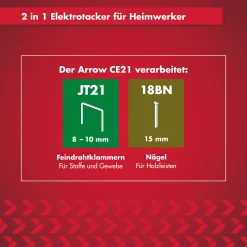 Arrow Elektro-Handtacker CE21 für Feindrahtklammern & Nägel