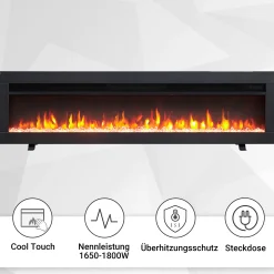 BALDERIA Elektrokamin schwarz Agnes 50 1000/1800 Watt 33 x 127 cm
