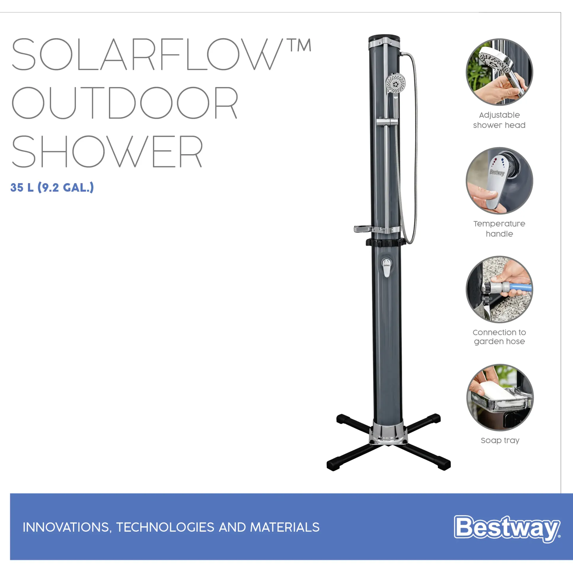Bestway Gartendusche Solarflow 35 Liter 62 x 62 x 218 cm