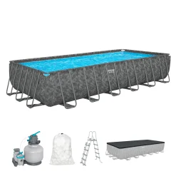 Bestway Winterfestes Frame Pool APX365 Komplett-Set mit Sandfilteranlage 732 x 366 x 132 cm marmor-optik eckig