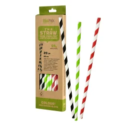 Biopak Trinkhalme Papier mehrfarbig 20 cm - 20 Stk.