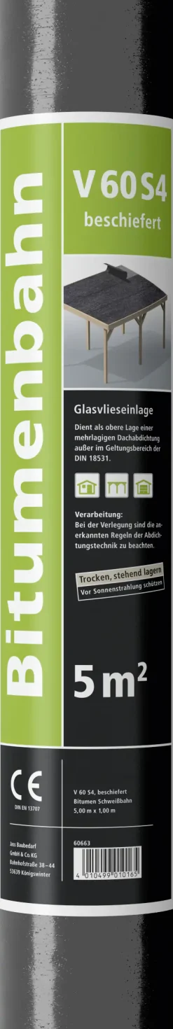 Bitumen Schweißbahn V 60 S4 beschiefert 5 x 1 m = 5 m² schwarz-grau