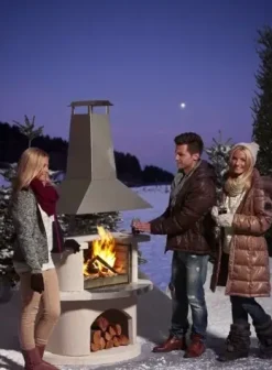 Buschbeck Grillkamin Venedig weiß-Edelstahl 197 x 110 x 65 cm