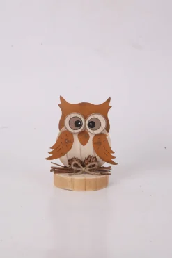 Dekofigur Eule Holz 11 cm bunt