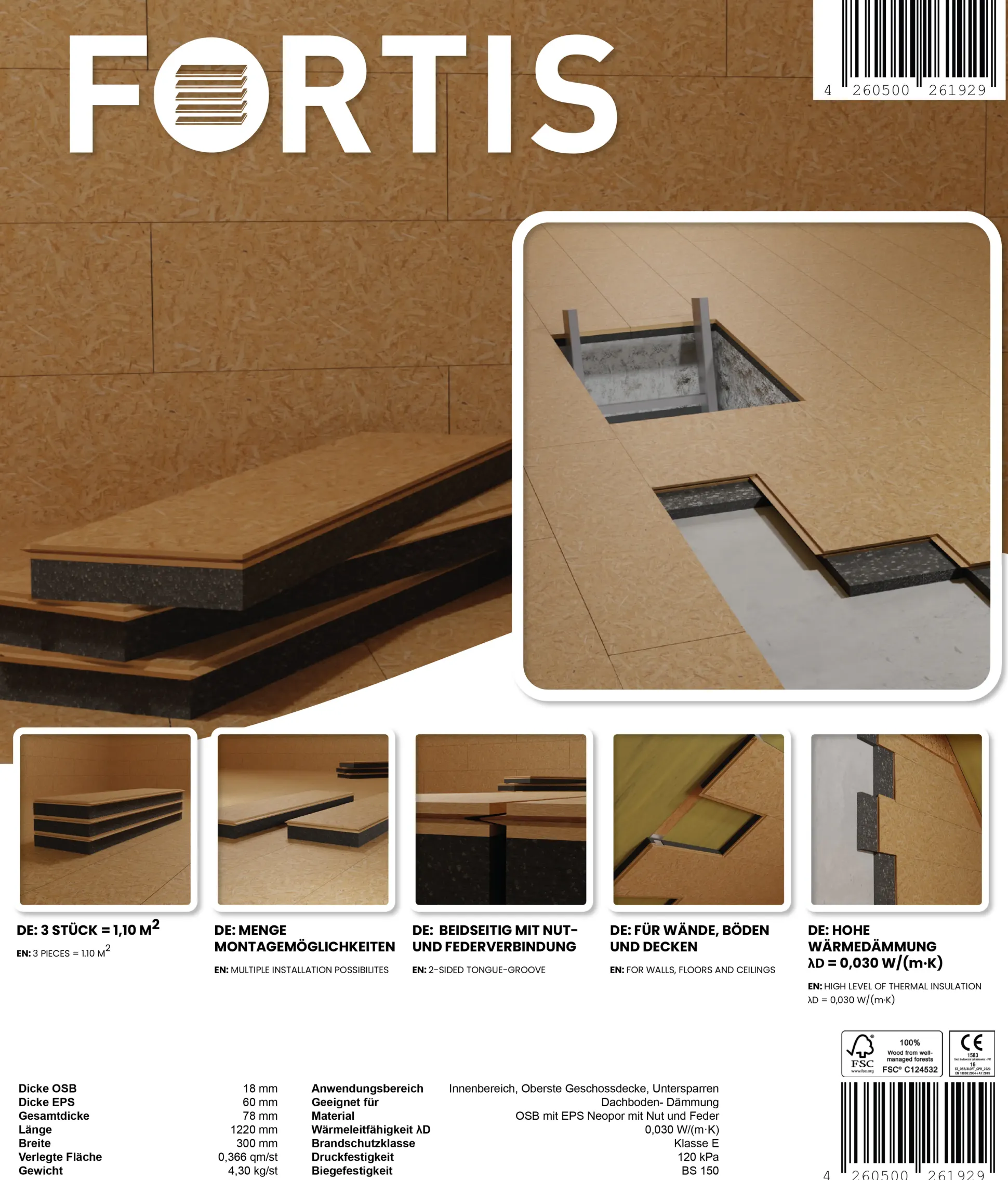 Dämmung Dachboden/Ausbau Elemente OSB 18 mm + 60 mm Neopor