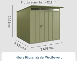 EcoStar Gerätehaus Elegant-P Typ 2 Schilfgrün 247,9 x 283,4 x 232,3 cm