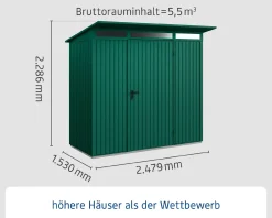 EcoStar Gerätehaus Trend-P Typ 1 moosgrün 247,9 x 153 x 228,6 cm