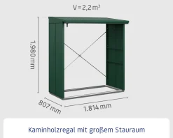 Ecostar Kaminholzregal Elegant-V Typ 2, moosgrün, mit Verstrebung