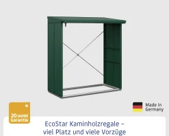 Ecostar Kaminholzregal Elegant-V Typ 2, moosgrün, mit Verstrebung