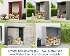 Ecostar Kaminholzregal Elegant-V Typ 2, moosgrün, mit Verstrebung