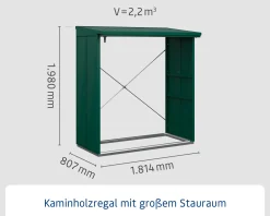 Ecostar Kaminholzregal Elegant-V Typ 2, moosgrün, mit Verstrebung