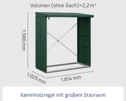 Ecostar Kaminholzregal Elegant-V Typ 2, moosgrün, mit Verstrebung