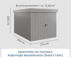 EcoStar Metallgerätehaus Euroline EFD7 aluminiumgrau 214 x 310 cm 2-flg.