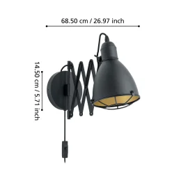 Eglo Wandleuchte Treburley E27 schwarz-gold Stahl