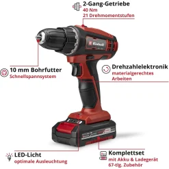 Einhell Akku-Bohrschrauber Mobile Werkstatt TC-AS 18 Li Set inkl. Akku & Ladegerät