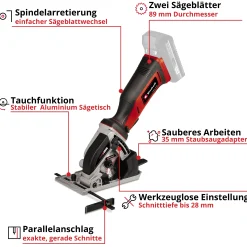 Einhell Akku-Mini-Handkreissäge TE-CS 18/89 Li Solo 18 V