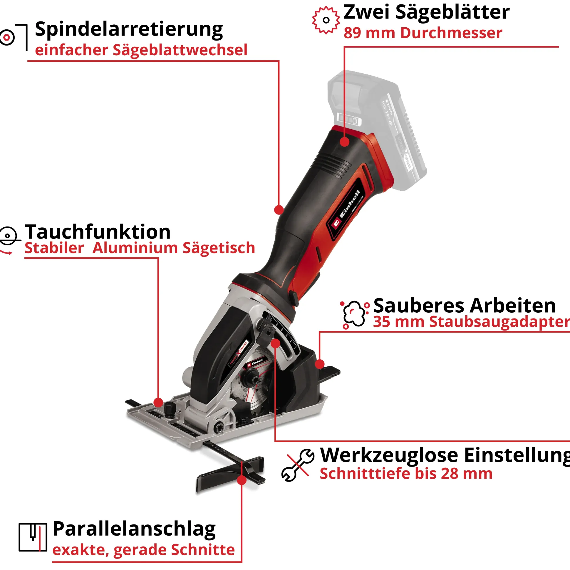Einhell Akku-Mini-Handkreissäge TE-CS 18/89 Li Solo 18 V