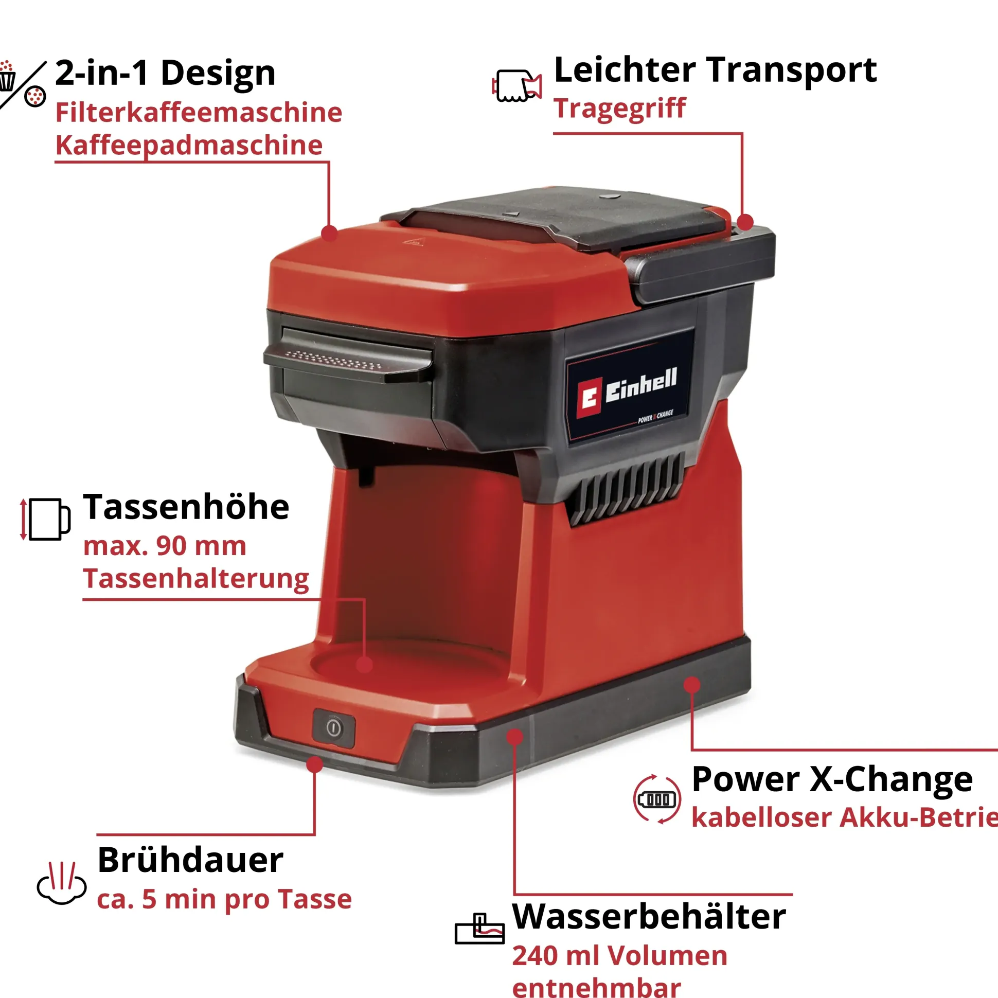 Einhell Expert Akku-Kaffeemaschine TE-CF 18 Li Solo 18 V