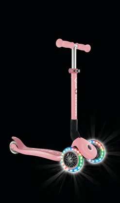 Globber Scooter für Kinder mit Leuchtrollen Junior Foldable Lights pastellrosa