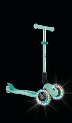 Globber Scooter für Kinder mit Leuchtrollen Junior Foldable Lights mint/blau
