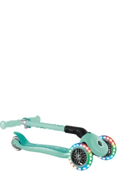 Globber Scooter für Kinder mit Leuchtrollen Junior Foldable Lights mint/blau
