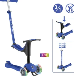Globber Scooter 3in1 Junior Go-Up Sporty Lights dunkelblau mit Leuchtrollen