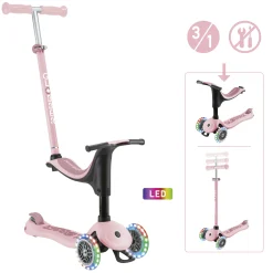 Globber Scooter 3in1 Junior Go-Up Sporty Lights pastellrosa mit Leuchtrollen