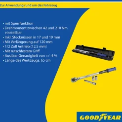 Goodyear Drehmomentschlüssel mit Umschaltknarre 1/2 Zoll 42-210Nm