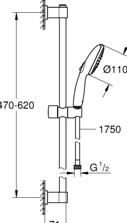 Grohe Brausestange 3 Strahlarten Vitalio Start 110 chrom 60 cm