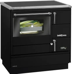 Justus Festbrennstoffherd Linz Backfach links Stahl 7 kW schwarz