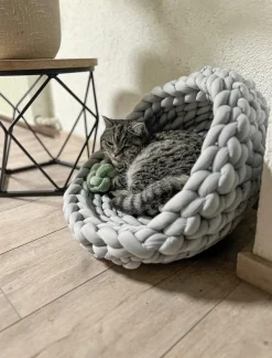 Katzenkorb Grobstrick geflochten 50 x 50 x 15 cm grau