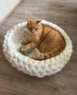 Katzenkorb Grobstrick geflochten 50 x 50 x 15 cm beige