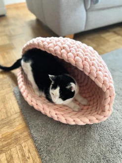 Katzenkorb Grobstrick geflochten 50 x 50 x 15 cm rosa