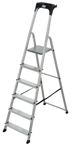 Krause Aluminium Stufen-Stehleiter CORDA 6 Stufen mit Ablageschale 3,20 m