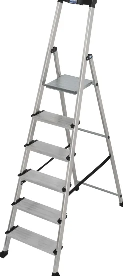 Krause Aluminium Stufen-Stehleiter Sepuro 6 Stufen mit Ablageschale 3,25 m