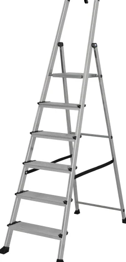 Krause Aluminium Stufen-Stehleiter Sepuro 6 Stufen mit Ablageschale 3,25 m