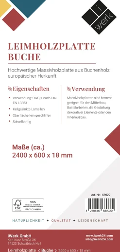 Leimholz Buche 240 x 60 cm 18 mm
