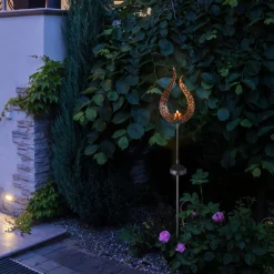 Näve Solar-Gartenleuchte LED mit Dämmerungssensor Flamme 90 cm bronze