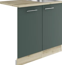 Optifit Spüle mit Unterschrank-Set Savona 405 steingrün/eiche 90 cm