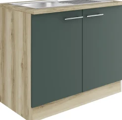 Optifit Spülenunterschrank Savona 405 steingrün/eiche 100 cm