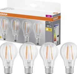Osram LED Leuchtmittel Base Klassik A60 6,5W, 806lm, 2700K, warmweiß, 4er Pack