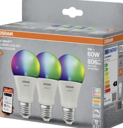 Osram SMART+ Matter Leuchtmittel E27 3er Pack Classic A60 9W RGBW matt