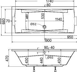 Ottofond Badewanne Atlanta Duo 190 x 80 cm, weiß
