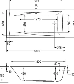 Ottofond Badewanne Atlanta 180 x 80 cm, weiß