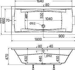 Ottofond Badewanne Atlanta Duo 180 x 80 cm, weiß
