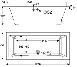 Ottofond Badewanne Cubic 170 x 75 cm, weiß