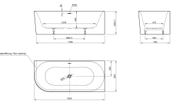 Ottofond Badewanne Mince Corner schwarz-weiß links 180 x 80 / 44 cm
