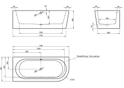 Ottofond Badewanne Modena Corner Schwarz-Weiß rechts 178 x 78 x 44 cm